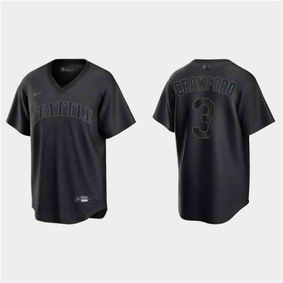 Men's Seattle Mariners #3 J.P. Crawford Black Pitch Black Fashion Replica Stitched Jersey