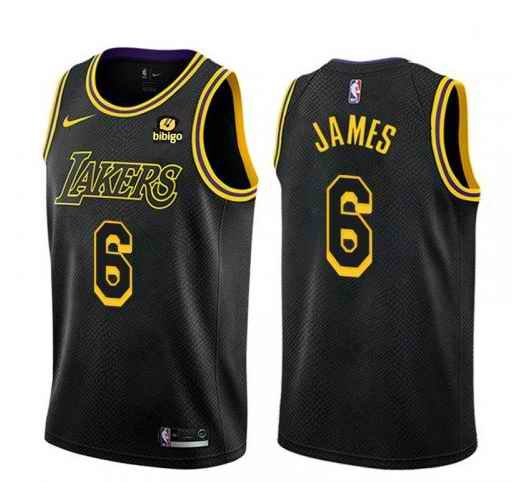 Men's Los Angeles Lakers #6 LeBron James Black bibigo Stitched Basketball Jersey