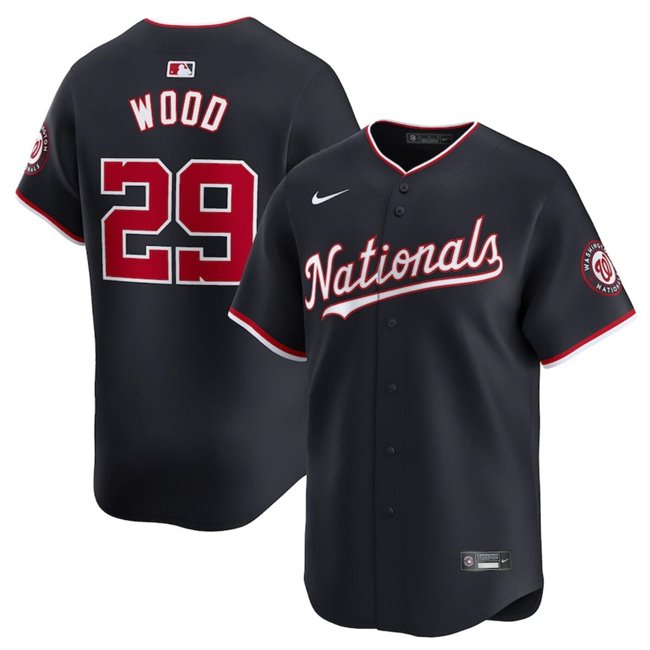 Men's Washington Nationals #29 James Wood Navy 2024 Alternate Limited  Stitched Baseball Jersey