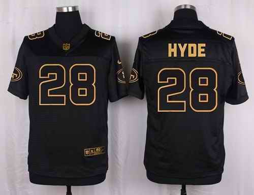 Nike 49ers #28 Carlos Hyde Black Men's Stitched NFL Elite Pro Line Gold Collection Jersey