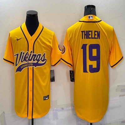 Men's Minnesota Vikings #19 Adam Thielen Gold With Patch Cool Base Stitched Baseball Jersey