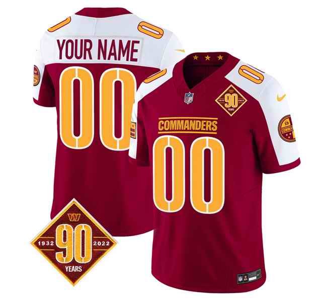 Men's Washington Commanders Active Player Custom Burgundy/White 2023 F.U.S.E. 90th Anniversary Vapor Limited Stitched Football Jersey