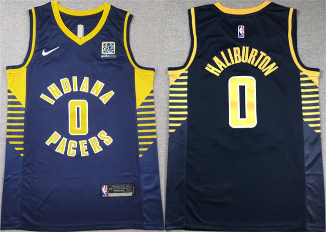 Men's Indiana Pacers #0 Tyrese Haliburton Navy Icon Edition Stitched Basketball Jersey