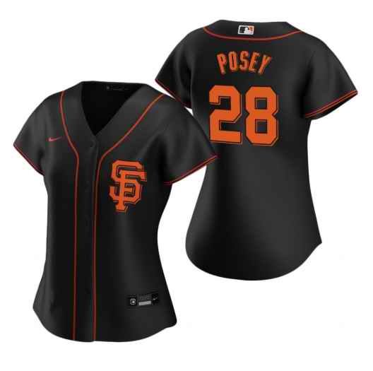 Women's San Francisco Giants #28 Buster Posey Black Cool Base Stitched Jersey(Run Small'