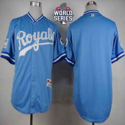 Royals Blank Light Blue 1985 Turn Back The Clock W/2015 World Series Patch Stitched MLB Jersey