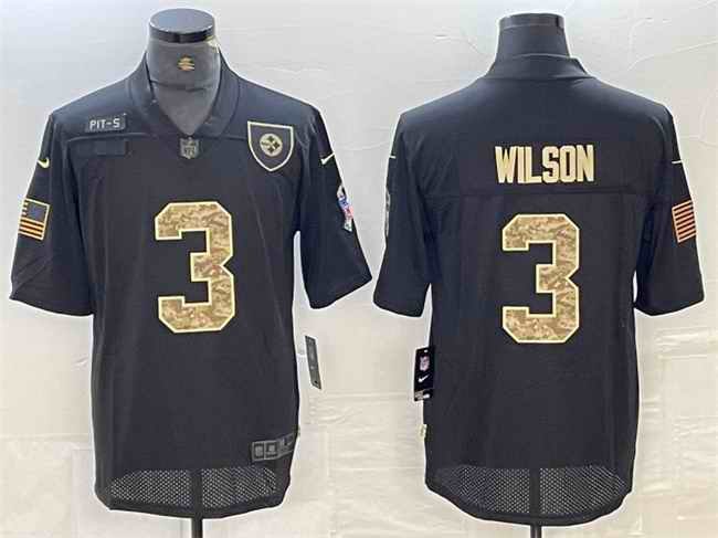 Men's Pittsburgh Steelers #3 Russell Wilson Camo Black Salute To Service Limited Stitched Jersey