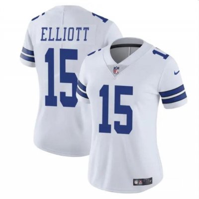 Women's Dallas Cowboys  #15 Ezekiel Elliott White Vapor Limited Stitched Football Jersey(Run Small