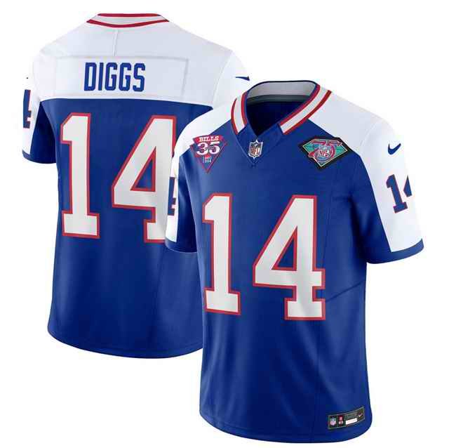 Men's Buffalo Bills #14 Stefon Diggs Blue/White 35th And 75th Patch 2023 F.U.S.E. Throwback Vapor Untouchable Limited Stitched Jersey