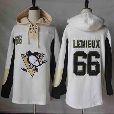 Penguins #66 Mario Lemieux White Pullover Hoodie Stitched NHL Jersey