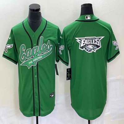 Men's Philadelphia Eagles Green Team Big Logo Cool Base Stitched Baseball Jersey