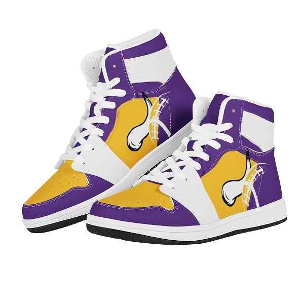 Men's Minnesota Vikings High Top Leather AJ1 Sneakers 001