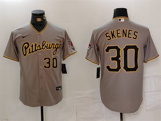 Men's Pittsburgh Pirates #30 Paul Skenes Grey With Patch Stitched Baseball Jersey