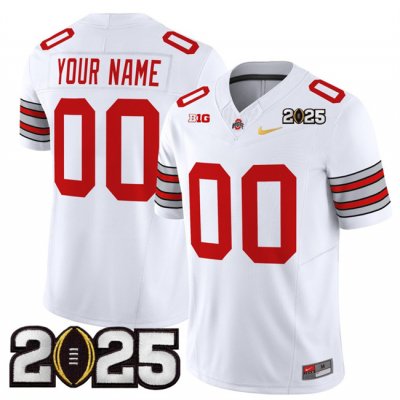 Men's Ohio State Buckeyes Active Player Custom White/Gold 2025 CFP Final Patch F.U.S.E. Vapor Limited Stitched Football Jersey