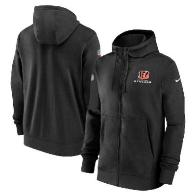 Men's Cincinnati Bengals Black Sideline Club Performance Full-Zip Hoodie