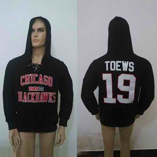 CCM Chicago Blackhawks #19 Jonathan Toews Black Lace Up Hoodie