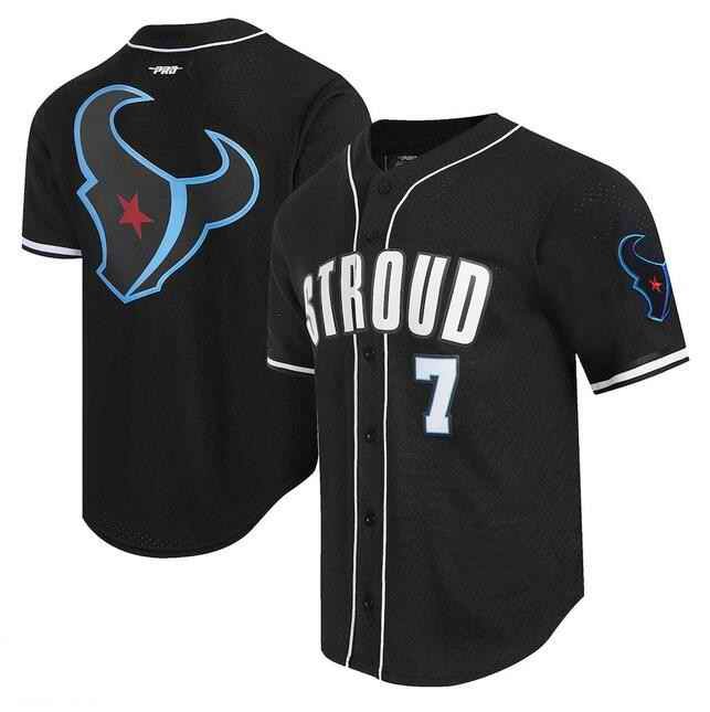 Men's Houston Texans #7 C.J. Stroud Black Alternate Logo Mesh Button-Up Stitched Baseball Jersey