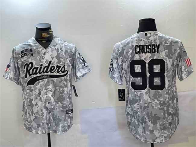 Men's Las Vegas Raiders #98 Maxx Crosby 2024 Arctic Camo Salute to Service Stitched Baseball Jersey