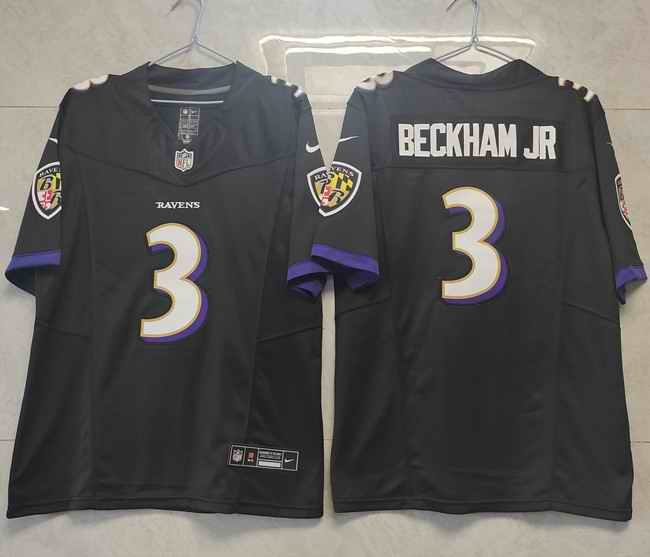 Men's Baltimore Ravens #3 Odell Beckham Jr. Black 2023 F.U.S.E.  Vapor Untouchable Stitched Football Jersey