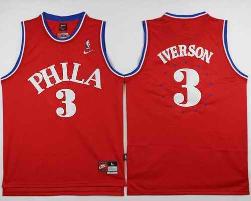 76ers #3 Allen Iverson Red 1964 Throwback Stitched NBA Jersey