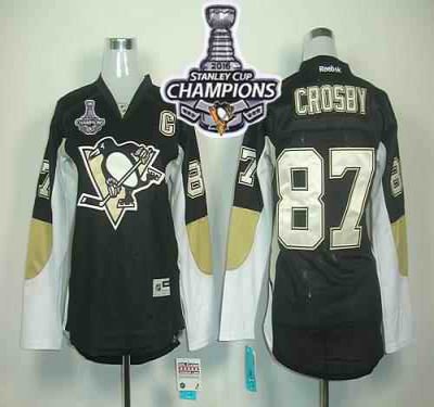 Penguins #87 Sidney Crosby Black 2016 Stanley Cup Champions Women's Home Stitched NHL Jersey