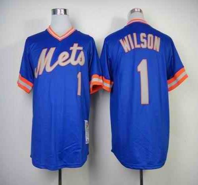 Mitchell and Ness 1983 Mets #1 Mookie Wilson Blue Throwback Stitched MLB Jersey