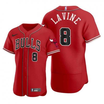 Men's Chicago Bulls #8 Zach LaVine 2020 Red NBA X MLB Crossover Edition Stitched Jersey