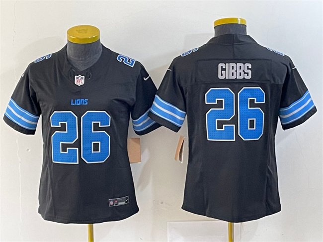 Women's Detroit Lions #26 Jahmyr Gibbs Black 2024 F.U.S.E. 2nd Alternate Vapor Limited Stitched Jersey(Run Smaller)