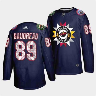 Men's Minnesota Wild #89 Frederick Gaudreau 2021/22 Navy Native American Heritage Day Stitched Jersey