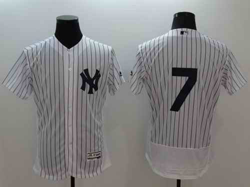 Yankees #7 Mickey Mantle White Strip Flexbase Authentic Collection Stitched MLB Jersey