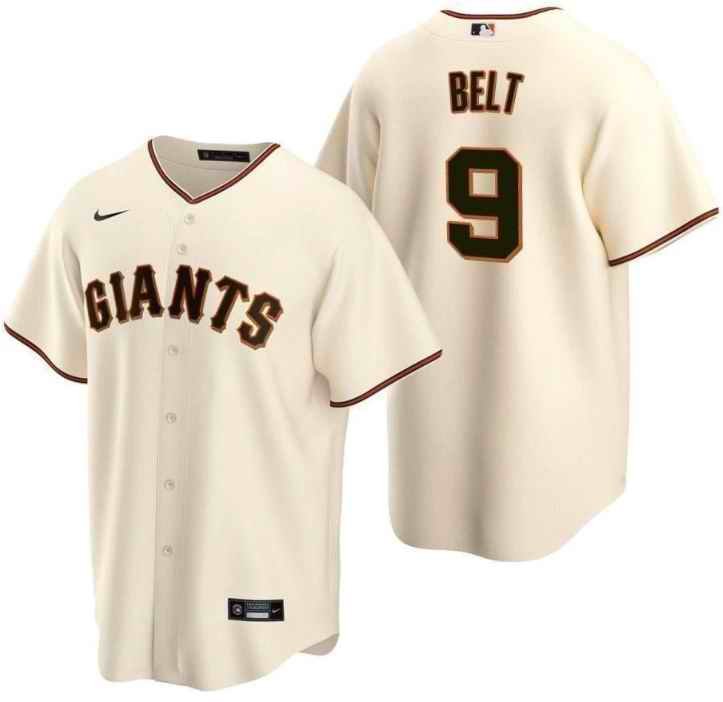 Men's San Francisco Giants #9 Brandon Belt Cream Cool Base Stitched Jersey