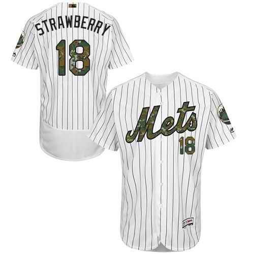 Mets #18 Darryl Strawberry White(Blue Strip) Flexbase Authentic Collection 2016 Memorial Day Stitched MLB Jersey