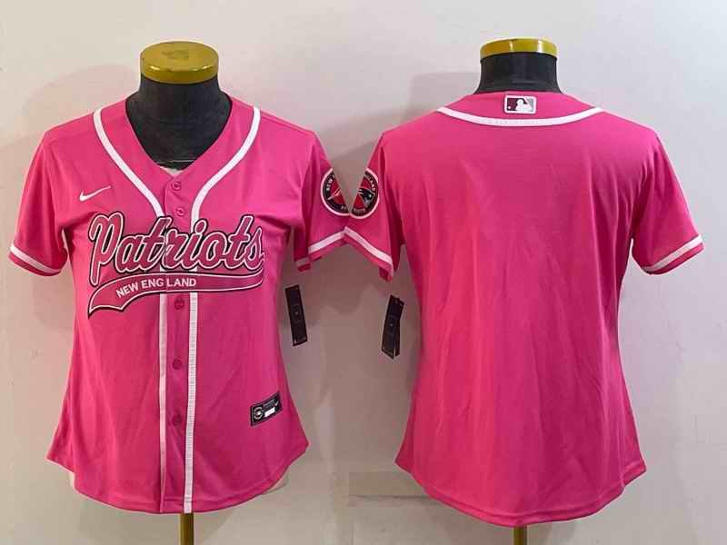 Women's New England Patriots Blank Pink With Patch Cool Base Stitched Baseball Jersey(Run Small)