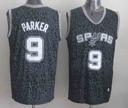 Spurs #9 Tony Parker Black Crazy Light Stitched NBA Jersey