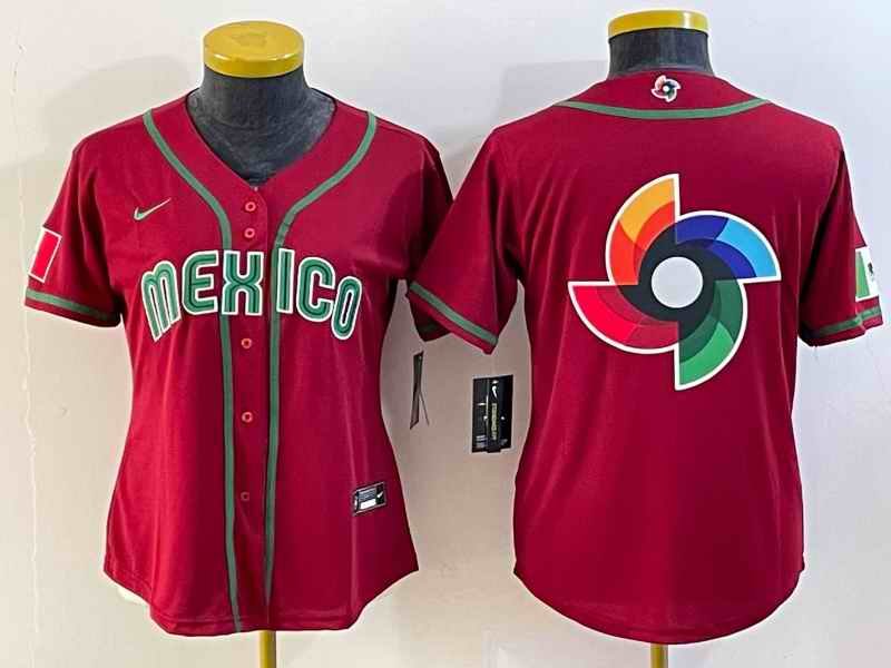 Women's Mexico Baseball 2023 Red Big Logo World Baseball Classic Stitched Jersey(Run Small)