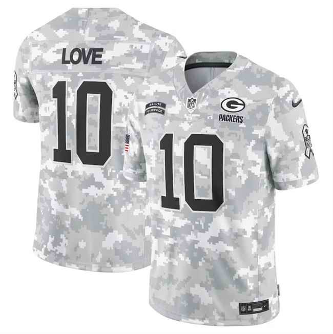 Men's Green Bay Packers #10 Jordan Love 2024 F.U.S.E Arctic Camo Salute to Service Limited Stitched Football Jersey