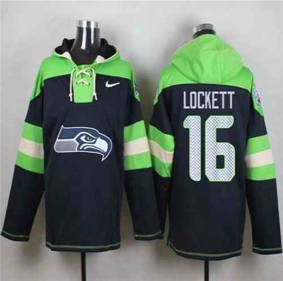 Nike Seahawks #16 Tyler Lockett Steel Blue Player Pullover NFL Hoodie