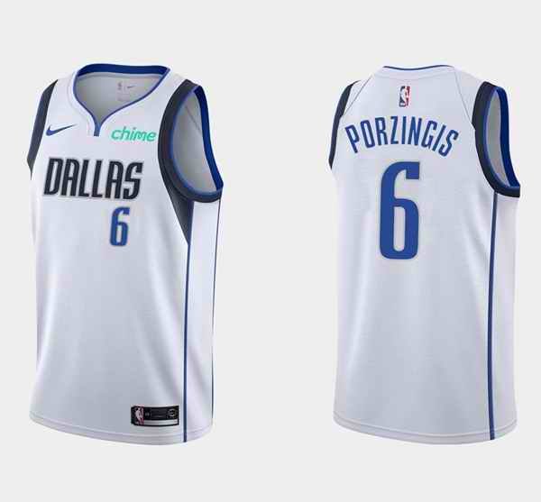 Men's Dallas Mavericks #6 Kristaps Porzingis White Stitched NBA Jersey