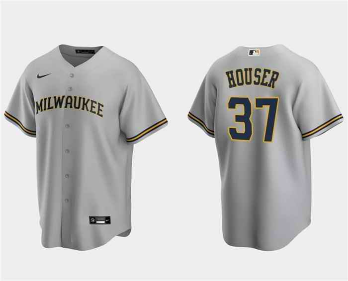 Men's Milwaukee Brewers #37 Adrian Houser Grey Cool Base Stitched Jersey