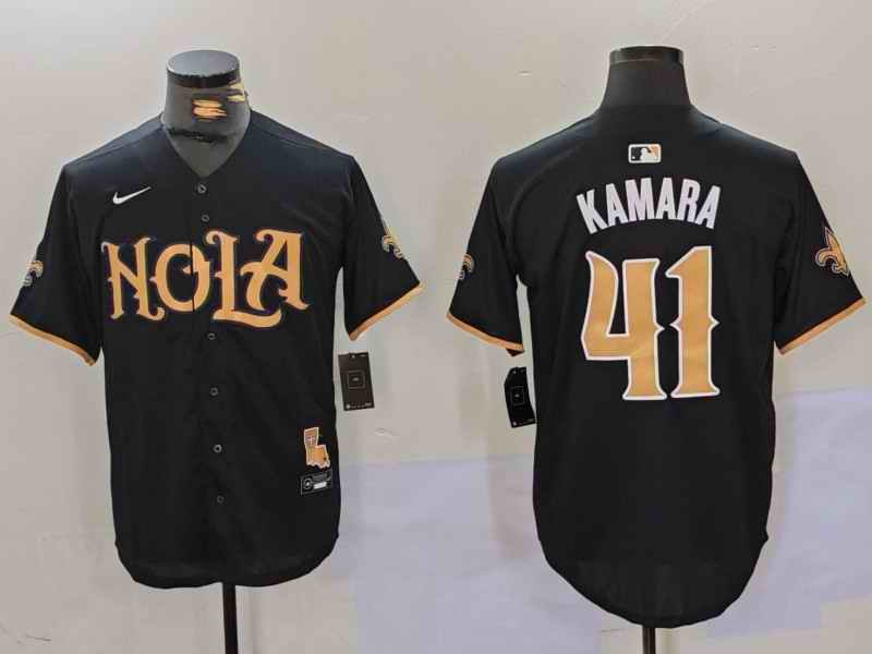 Men's New Orleans Saints #41 Alvin Kamara Black Cool Base Stitched Baseball Jersey