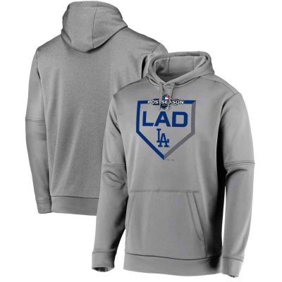 Men's Los Angeles Dodgers Majestic Grey 2019 Postseason Dugout Pullover Hoodie