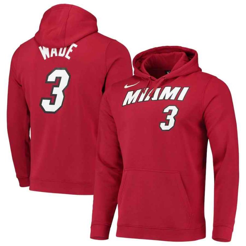 Men's Miami Heat #3 Dwyane Wade 2020 Red  Name & Number Pullover Hoodie