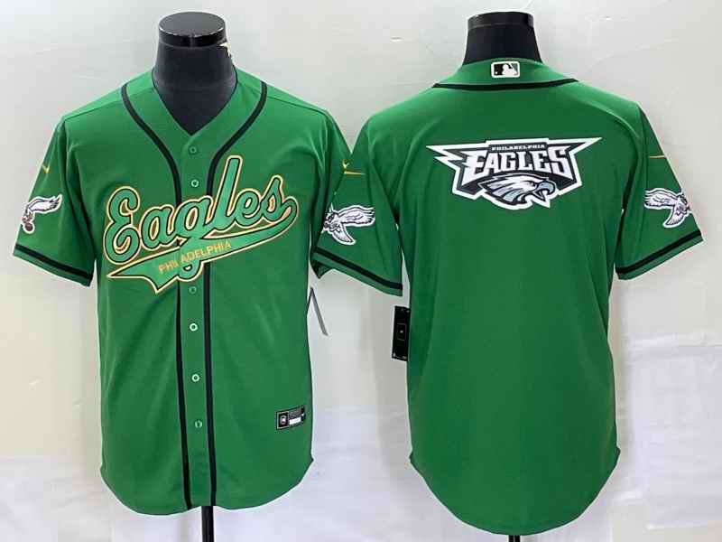 Men's Philadelphia Eagles Green Gold Team Big Logo Cool Base Stitched Baseball Jersey