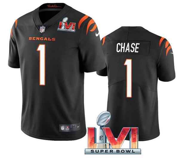 Youth Cincinnati Bengals #1 Ja'Marr Chase 2022 Black Super Bowl LVI Vapor Limited Stitched Jersey