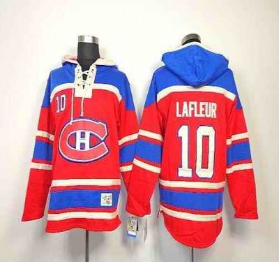 Canadiens #10 Guy Lafleur Red Sawyer Hooded Sweatshirt Stitched NHL Jersey