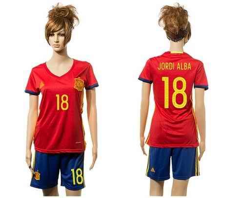 Women's Spain #18 Jordi Alba Red Home Soccer Country Jersey