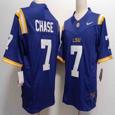 Men's LSU Tigers #7 Ja'Marr Chase F.U.S.E Purple Stitched Jersey