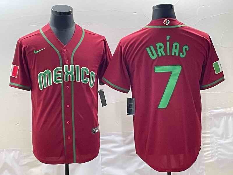 Men's Mexico Baseball #7 Julio Ur'as 2023 Red World Baseball Classic Stitched Jersey