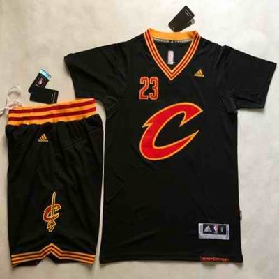 Cavaliers #23 LeBron James Black Short Sleeve C A Set Stitched NBA Jersey