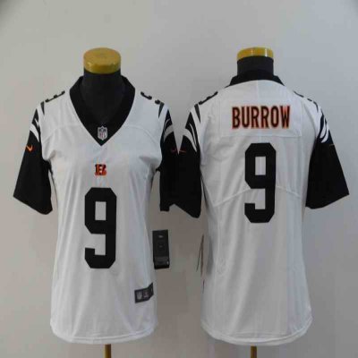 Women's Cincinnati Bengals #9 Joe Burrow White Vapor Stitched Jersey(Run Small)