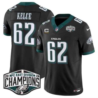 Men's Philadelphia Eagles #62 Jason Kelce Black 2024 New NFC East Champions With 4-Star C Patch F.U.S.E. Vapor Untouchable Limited Stitched Football Jersey